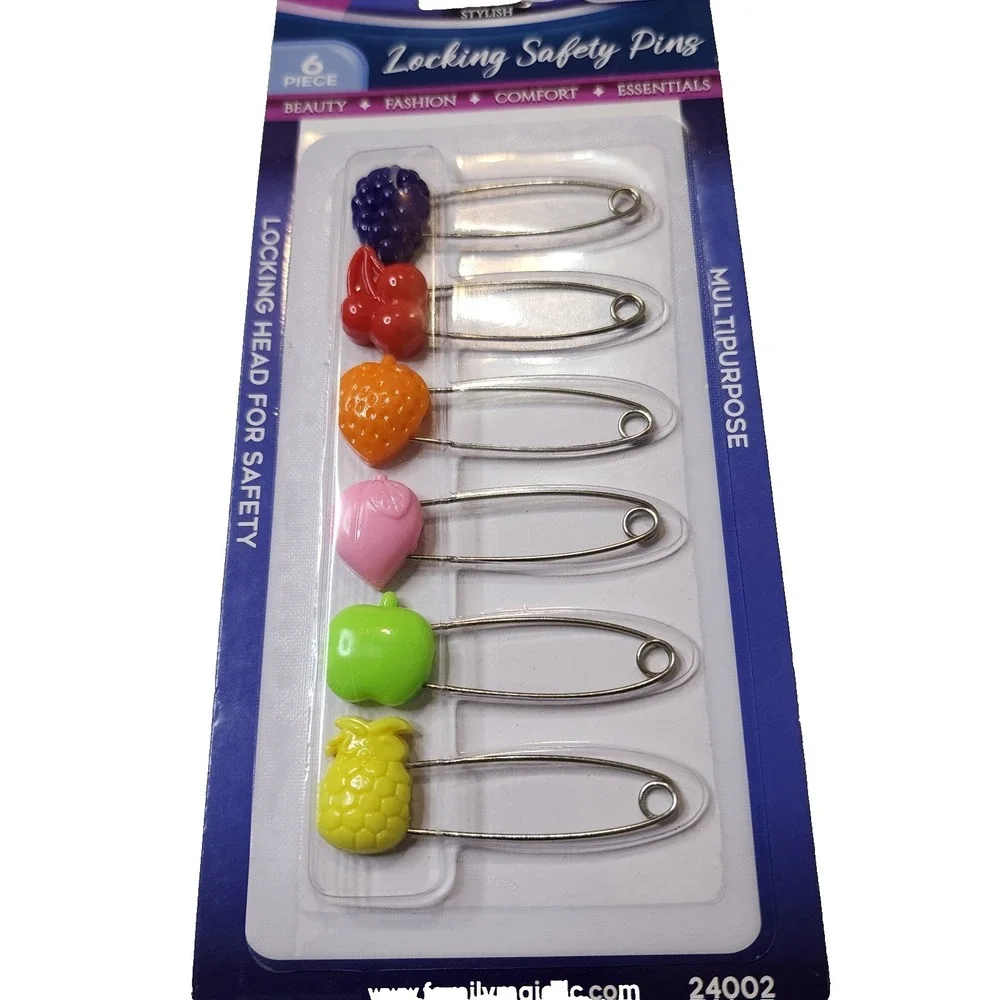 Baby Diaper Pins Safety Pin Lock Cloth Changing Locking Clip 6-Pack Fruit Pin